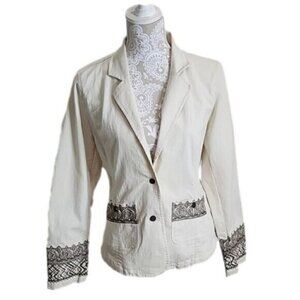 Christopher & Banks Blazer Jacket Stone w/embroidery Women's Medium